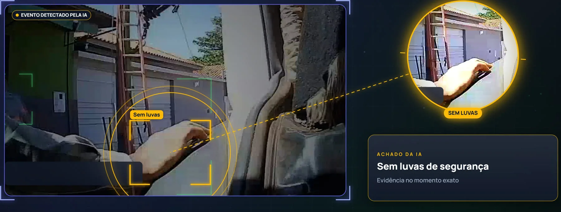 Lupa destacando a mão sem luvas de segurança